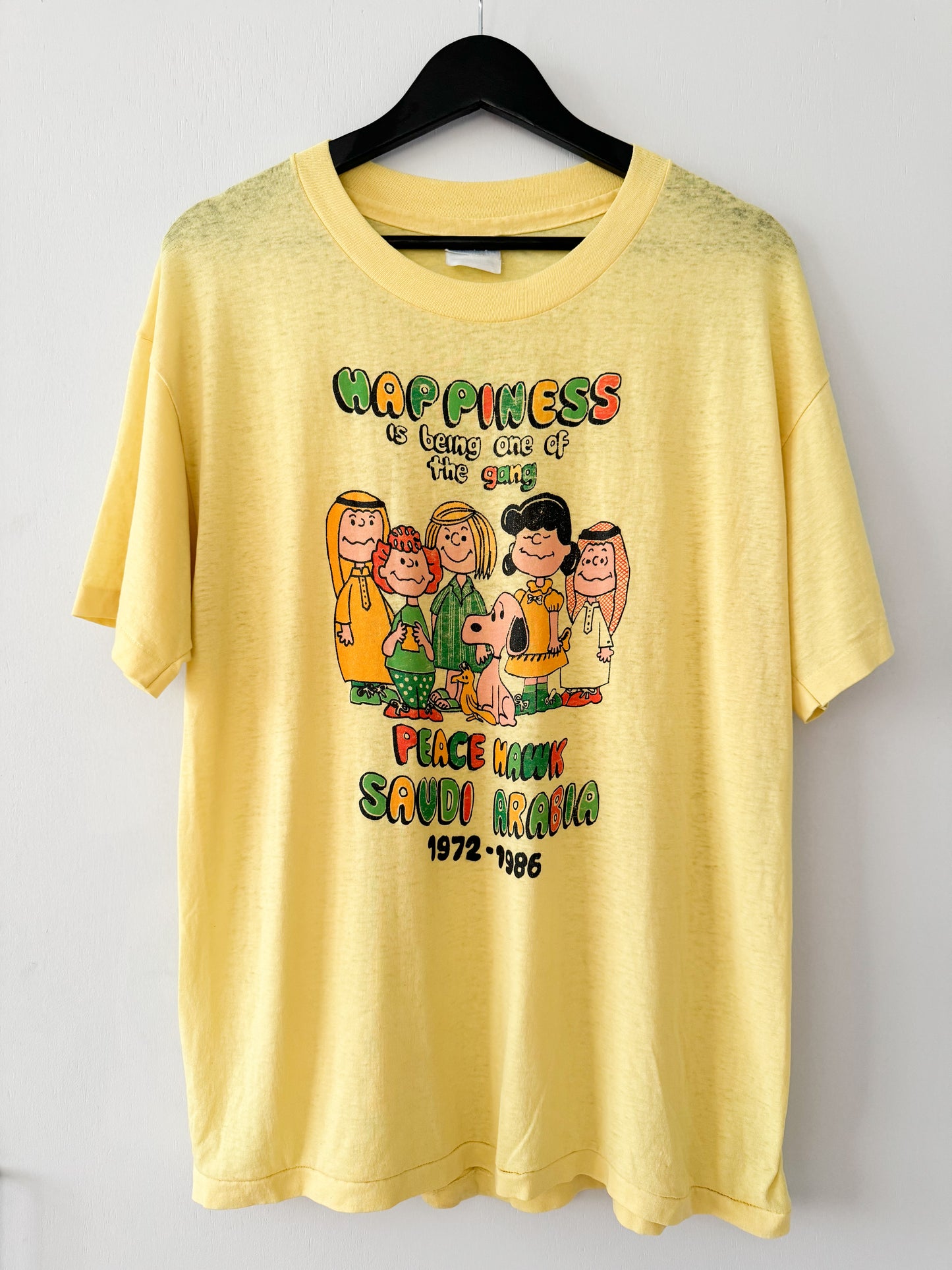 1980s Peanuts Happiness Peace Hawk Tee , Made in U.S.A.