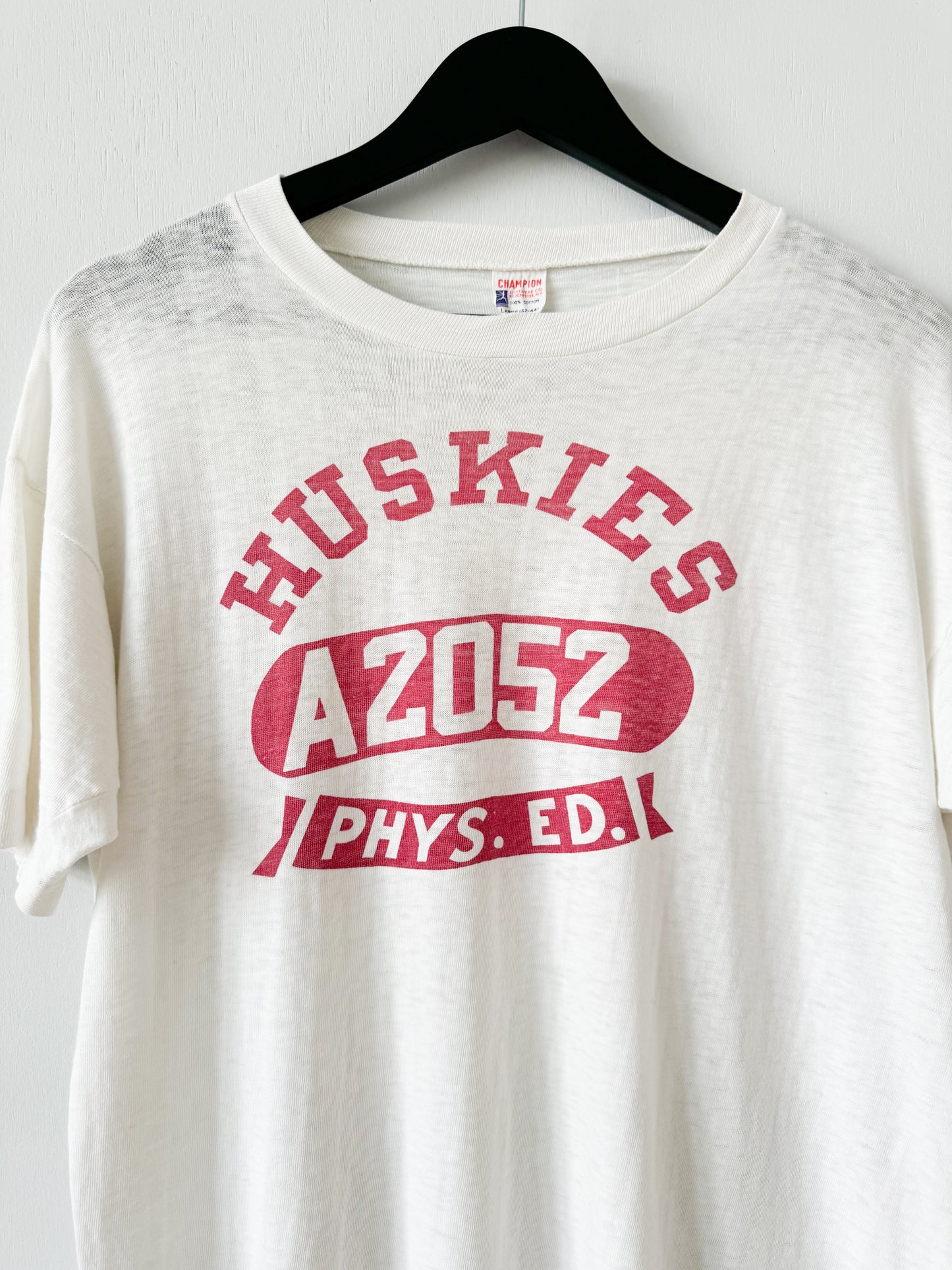 1950s Huskies Phys. Ed. Tee,Champion Running man , Made in U.S.A.