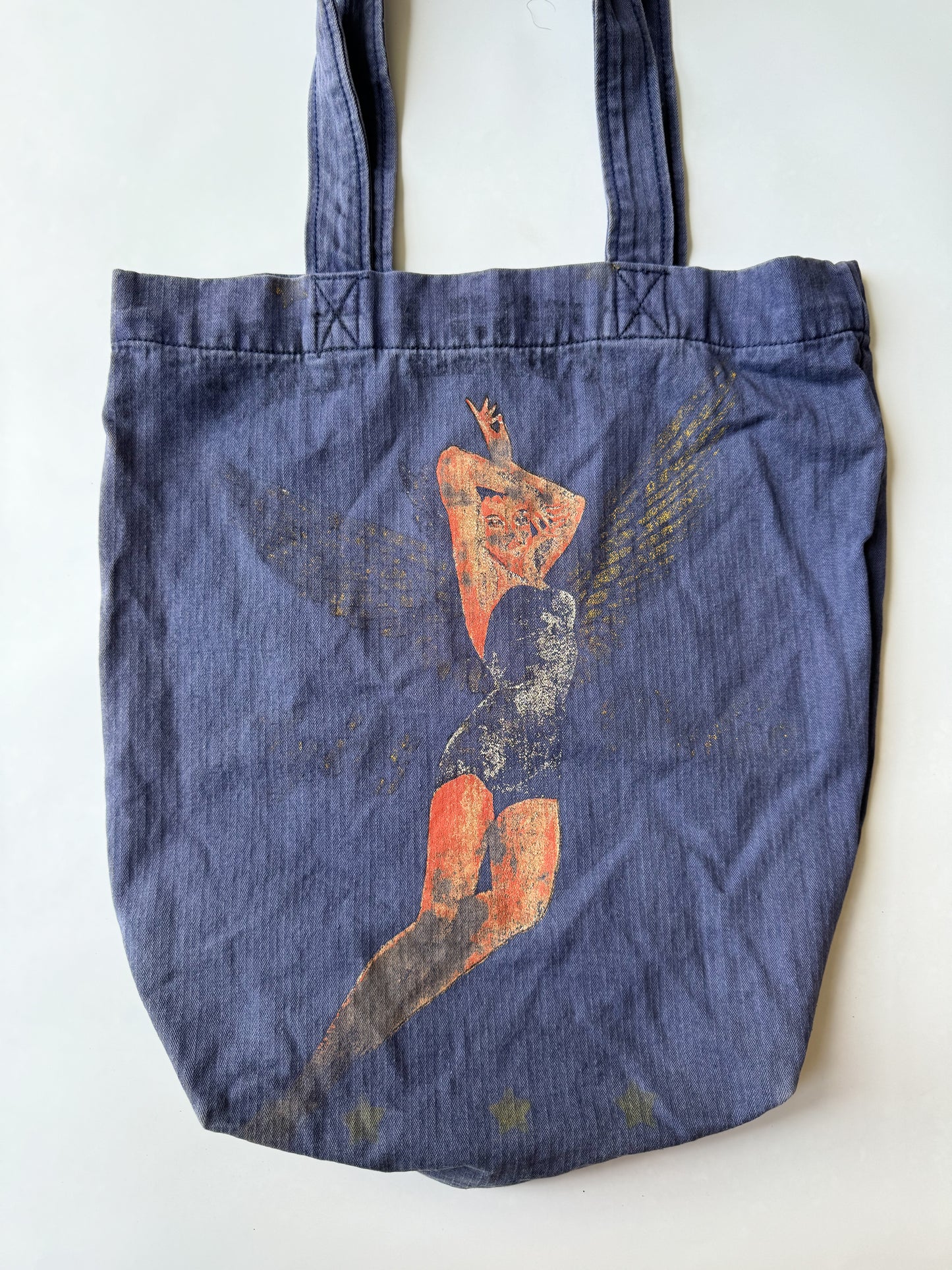 Hand made custom Tote Bag 60s Herringbone "Pin-Up Girl "