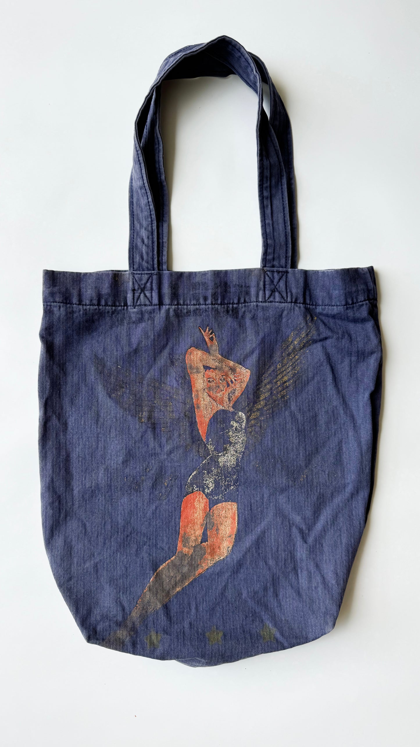 Hand made custom Tote Bag 60s Herringbone "Pin-Up Girl "