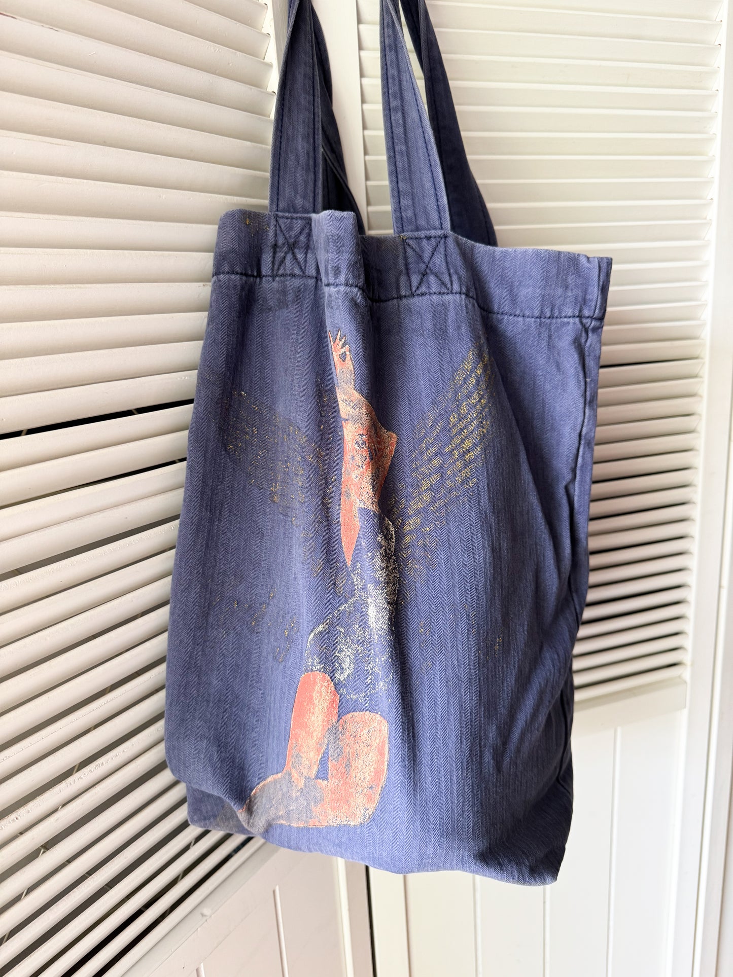 Hand made custom Tote Bag 60s Herringbone "Pin-Up Girl "
