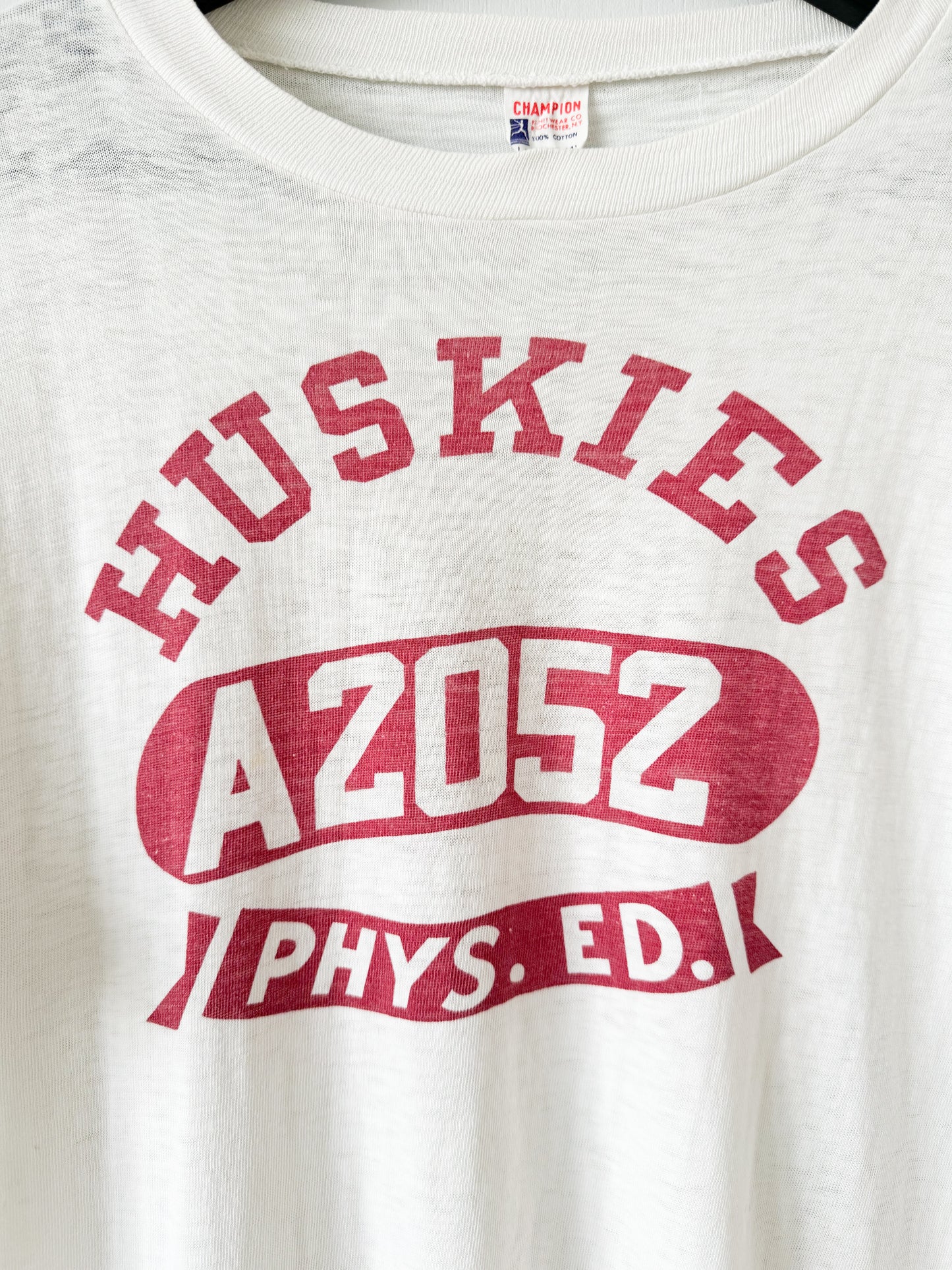 1950s Huskies Phys. Ed. Tee,Champion Running man , Made in U.S.A.