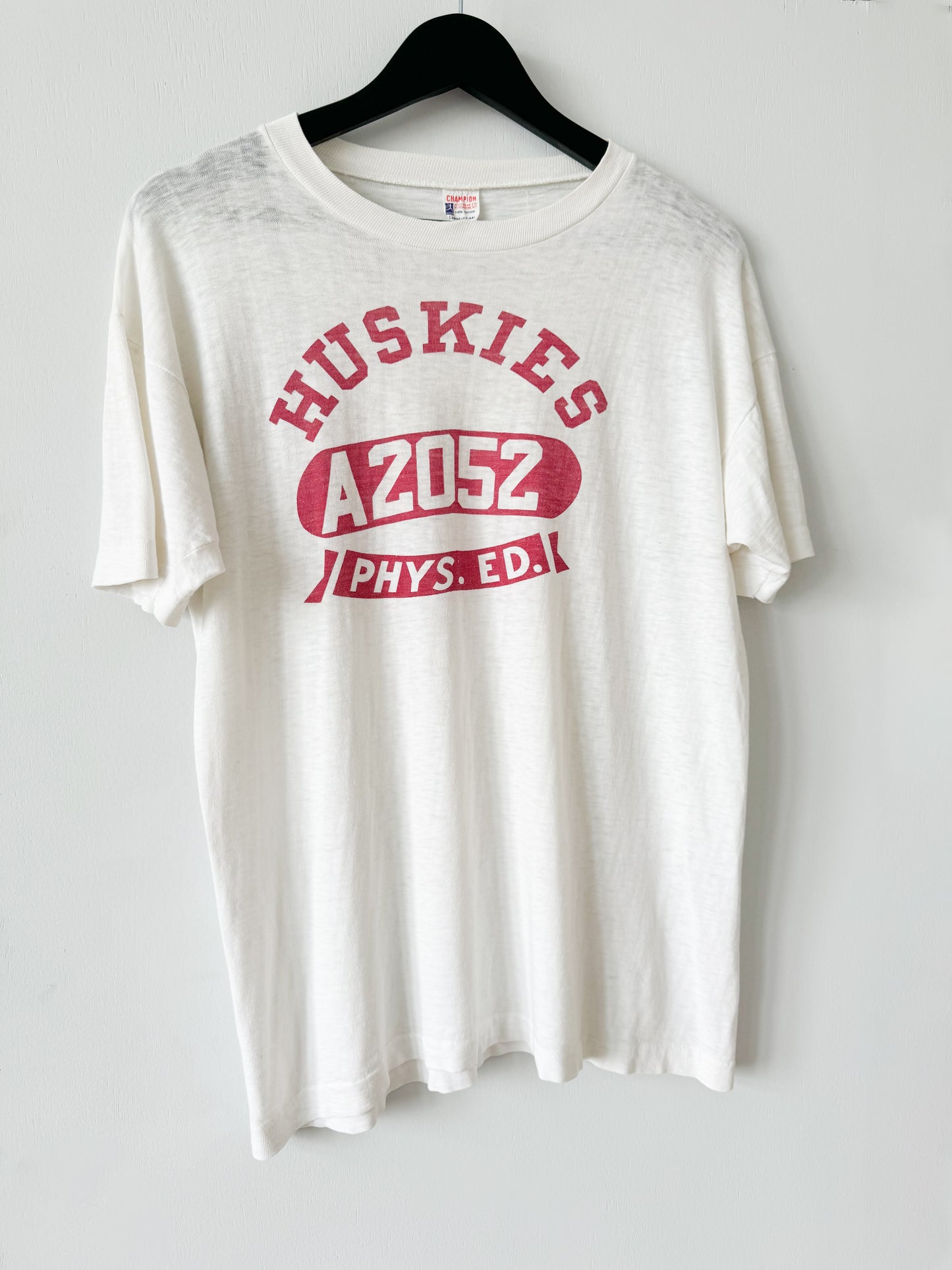 1950s Huskies Phys. Ed. Tee,Champion Running man , Made in U.S.A.