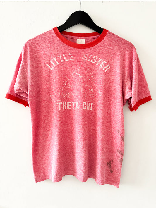 1980s Theta Chi Little Sister Ringer Tee , Made in U.S.A.